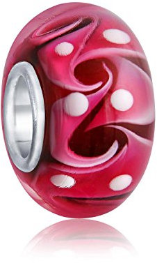 Bling Jewelry Perle Intercalaire En Verre De Murano Nuances De Rose Rouge Tourbillon Ondulé S'Adapte Au Bracelet Européen Pour Femmes Adolescentes Noyau En Argent Sterling .925