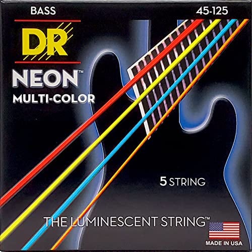 DR Strings HI-DEF NEON™ - Cordes de basse multicolores : 5 cordes moyennes 45-125