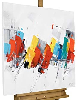 KunstLoft Leinwandbild | 100% HANDGEMALT | 80x80cm | Gemälde 'Fearless' | Abstrakt | Bunt Weiß | Wandbild Wohnzimmer