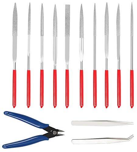 CHIFOOM 13tlg Feilenset Metall Feile Mini Diamantfeile Schlüsselfeilen Nadelfeilen 10stk Metallfeile Set mit 1 Schneidezange 2 Pinzette Holzfeile Werkzeug für Speckstein Modellbau Metall Glas Holz