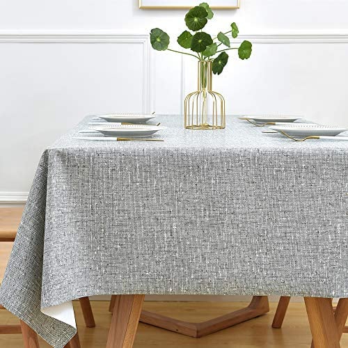 Yofori Table Cloth Wipe Clean Grey Wipeable Tablecloth PVC Waterproof Table Cover Plastic Table Protecter for Kitchen Outdoor (137x180cm, Grey)