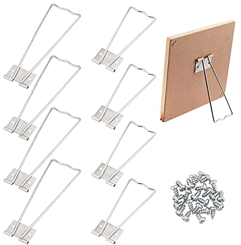FINGERINSPIRE 12 Stück 2 Stile Bilderrahmen Staffelei Zurück Stand Eisen Bilderrahmen Halterung Eisen Bilderrahmen Staffelei mit 24 Stück Schrauben (Edelstahl Farbe)