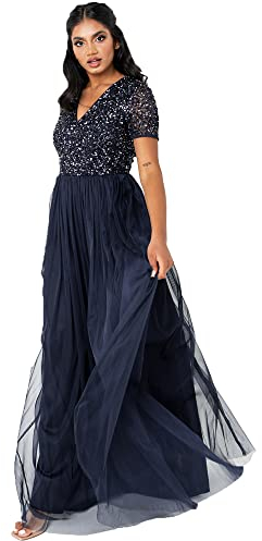 Maya Deluxe Maya Berry Embellished Halter Neck Maxi Dress Robe de Demoiselle d'honneur, bleu marine, 40