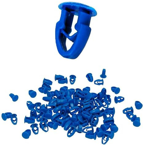 Virsus 100 Bottoni per Fissaggio Targa 3130, misura 7x9 mm, Bottoncini in plastica rigida per Targa Europea, graffe a testa piatta, copri fori, per auto e moto (Blu)