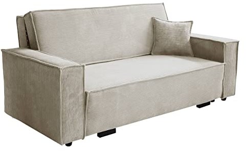 Mirjan24 Sofa Viva Star Cord IV mit Schlaffunktion, 4 Sitzer Polstersofa mit Bettkasten inkl. Kissen, Schlafsofa, Bettsofa, Sofagarnitur, Farbauswahl, Wohnlandschaft (Poso 100)