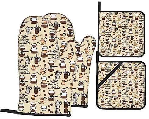 Hitzebeständige rutschfeste Ofenhandschuhe und Topflappen, für Kaffee und Süßigkeiten, Zuckeraufdruck, weiches Innenfutter zum Kochen und Backen