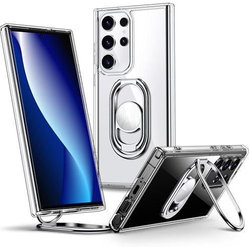 SHIELDS UP für Samsung Galaxy S22 Ultra Hülle, Handyhülle mit Doppeltem Ring Halter Ständer 360°【Verstellbar und Faltbar】 Stoßfeste Schutzhülle für Samsung Galaxy S22 Ultra Case – Transparent