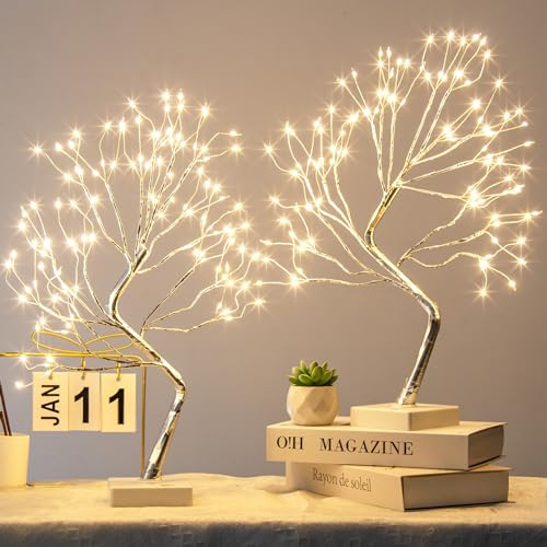 PEIDUO Tisch-Bonsai-Baum-Licht, 108 LED-Baum-Lampe für Raumdekoration, Lichterbaum mit 9 Modi und Timer, künstlicher Baum für Zuhause und Innenbereich, Weihnachtsdekoration, 2 Stück