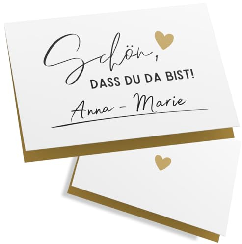 ZETTMANN® 50er Premium Tischkarten Hochzeit Schön dass du da bist 85x55mm I Tischkarten Geburtstag I Platzkarten I sehr gut beschreibbar (beige - kursiv)