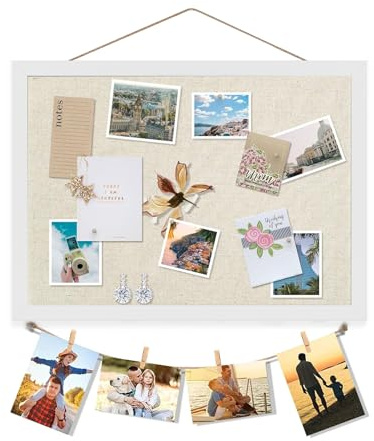 Cork Board Pin Board - Double-Sided 30 X 40CM Wooden Framed Cork Boards for Walls - Small Bulletin Board with Linen Surface - Notice Board for Home, Office, and School - 10 Pushpins Included
