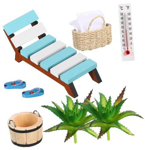 CRILSTYLEO 1 Set Miniatur Dekoration Sauna Mikro Strand Stil Ornament Miniatur Sachen Mini Hausstuhl Modell Mikro Landschaftszubehör Mikro Strand Sommerszene Requisite Miniatur