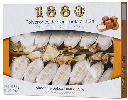 1880 - Polvorones de Caramelo a la Sal, Calidad Suprema, Típico Dulce Navideño, Receta Artesanal, Envase Individual, Polvorones Tradicionales, Elaborado con Almendras Seleccionadas, 310 Gramos