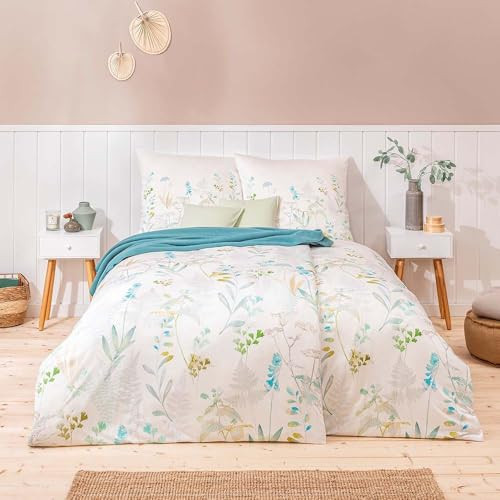 ESTELLA Mako Jersey Bettwäsche 155x220 Visby Mint Farn Gräser Wiese 6295-520