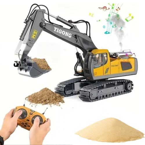 Lonexo V2 Remote Control Digger Toys,14 Channel 1:20 Remote Control Excavator Construction Toys Tractor with Simulated Sound,Lighting,Metal Head Digging for kids for 14 for boys