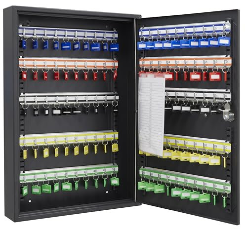 ARREGUI PL100EN Schlüsselschrank mit 100 verstellbaren Haken | Schlüsselbox aus Stahl mit IP65 Elektronikschloss | Schlüsselkasten mit Zahlenschloss | Programmierbare Codes | 55x38x8 cm | Schwarz