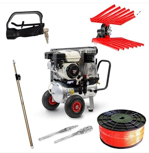 Kit Abbacchiatore ad Aria, Motocompressore ABAC 5/24, Scuotiolive AIRPRO Burg, Asta Telescopica 150/290 cm, Bobina 100 ml, Tubo Elastico 5,5x8 cm