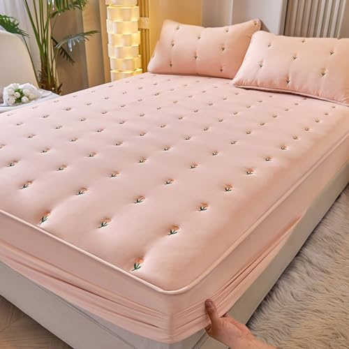 Homxi Drap Housse Drap Plat,(90 x 190 cm),Drap Housse Simple Motif de Fleurs Housse de Drap Rose
