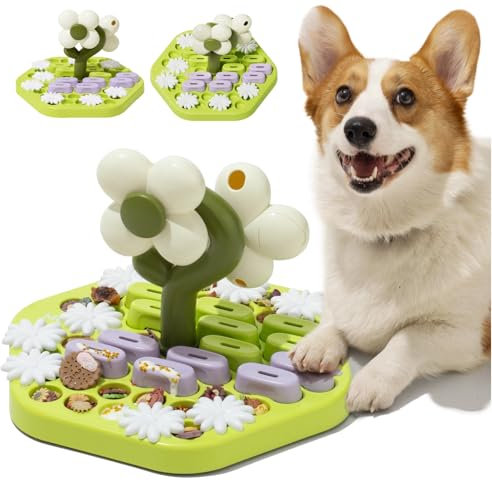 MEWOOFUN Dog Puzzle Toy, Interactive Treat Dispenser, Brain Training Toy for Small Medium Large Dogs (Green Flower, M * 1)
