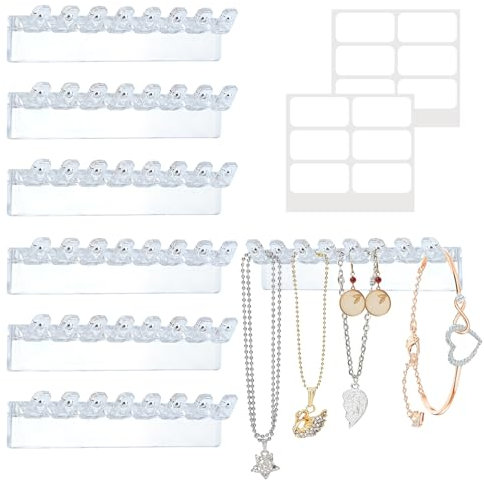 Jadin Organizador joyas, 6 Piezas Colgador collares, Montado en la pared expositor joyas, Porta collares autoadhesivo,Durable y ahorra espacio para guardar collares aretes y otras joyas (Transparente)