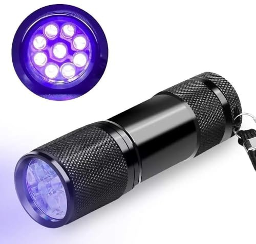 Dunamis Exousia Lampe de poche UV 9 LED 395 nm - Détecteur de lumière noire pour urine d'animaux, taches, punaises de lit, billets de banque, etc. - 3 piles AAA incluses (1)