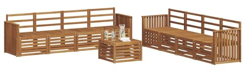vidaXL Sofagarnituren 9 pcs Natur Massivholz Akazie, Garten, modernes, langlebiges Outdoor-Sofa, Eckmöbel für Terrasse und Lounge, gemütliche Sitzgruppe