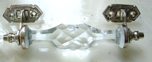 Peter Sharpe Large clear door handle of chrome and cut glass (one)