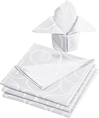 Erwin Müller Stoff-Serviette Oberhausen 4er- Pack, Jacquard Ranken weiß Größe 50x50 cm - pflegeleicht, bügelleicht