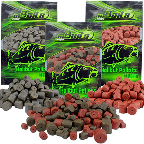 Angel-Berger Magic Baits Pellets gelocht Futterpellets Karpfenköder Angelköder Verschiedene Sorten und Größen (Halibut Mix, 1Kg)