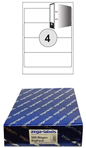 2.000 Ordnerrücken-Etiketten 192 x 61 mm selbstklebend auf DIN A4 Bögen (1x4 Etiketten) - 500 Blatt Bigpack - Universell für Laser/Inkjet/Kopierer einsetzbar
