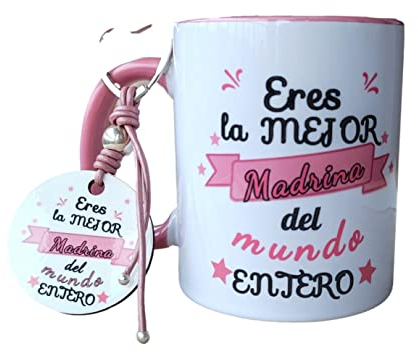 Taza + Llavero con frase  Eres la mejor Madrina del Mundo Entero  REGALO MADRINA REGALO PASCUA. TAZA ORIGINAL