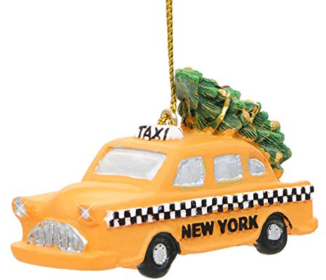 2.75 Inch New York City Yellow Taxi Christmas Ornament with Rockefeller Tree on Top