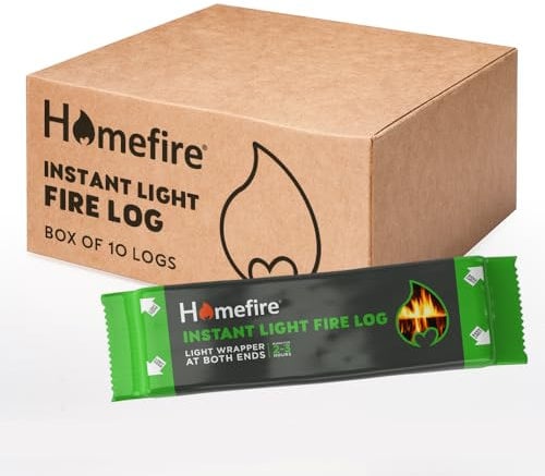 Homefire Natural Instant Light Feuerscheite für offenes Feuer, Mehrbrennstofföfen, Holzbrenner und Lagerfeuer, Rauch- und geruchsneutral (10 Stück)