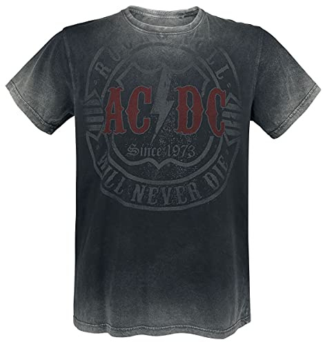 AC/DC Rock & Roll Will Never Die T-Shirt - Herren T-Shirt in Dunkelgrau mit Used Look & Batik Design - 100% Baumwolle - exklusiv bei EMP