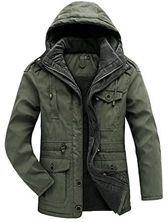Mr.Stream Herren Winterjacke viele Taschen Mantel Fleecefutter schützendem Innenfutter Wärmejacke Lange Jacke Parka L Green