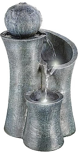 GEEZY Garden Water Feature – Ball Fountain with LED Lights & Sphere – Mains Powered, Self-Contained, Indoor & Outdoor – Easy Setup, Relaxing & Cascading – Perfect for Garden, Patio & Balcony Decor