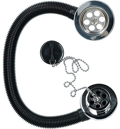 1-1/2 (38mm) Chrome Bath Waste Drain & Overflow with Rubber Plug & Chain