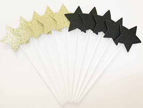 AILEXI Glitzernde Kuchen-Topper, 10 Perlen, handgefertigt, zum Dekorieren von gefrorenen Cupcake-Essstäbchen, 5 goldene und 5 schwarze Sterne