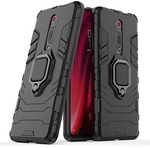 Max Power Digital Hülle für Xiaomi Mi 9T / Mi 9T Pro Drehbar Ringhalter Cover Magnet Bumper Handyhülle Case Stoßfest Doppelschichter Schutzhülle Outdoor Shock Absorption Mit Ring (Schwarz)