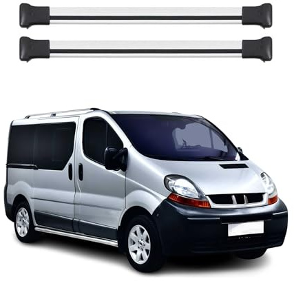 OMAC Aluminium Dachträger Querträger für Renault Trafic II 2001-2014 – TÜV/DIN 75302:2019 – Max. 75 kg – 2 Stangen Silber
