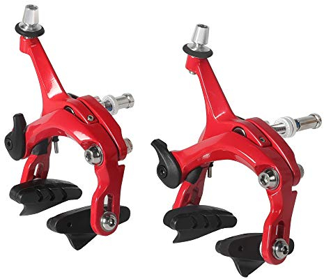 SENQI Road Bicycle Brake Fixed Gear Bike Brake Front and Rear Caliper Brake, Bicycle Parts C Bakes 47-57mm Bike Parts(Red 1 Pair)