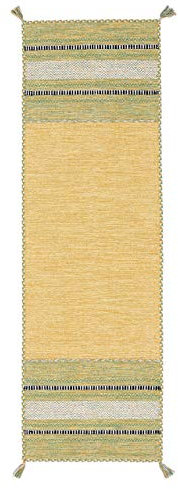 carpetfine Flachgewebeteppich Kelim Azizi Läufer Gelb 75x200 cm | Moderner Teppich für Wohn- und Schlafzimmer