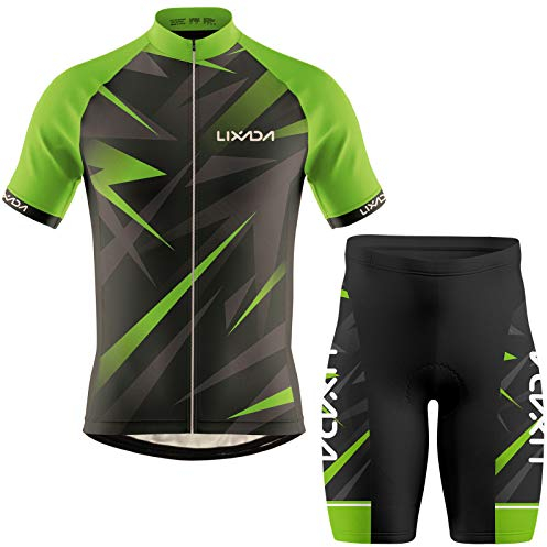 Lixada Kurzarm Radtrikot Herren Atmungsaktives Sommer Kurzarm-Bike-Shirt und Radhose gepolsterte Shorts,MTB-Fahrrad-Anzug für Radsport Outdoor Sport