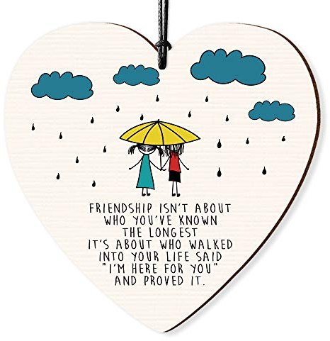 Dorothy Spring Friendship Isn't About Who You've Known The Longest I'm Here For You Hanging Wooden Heart Sign Wall Sign Love Plaque Gift for Friends Inspirational Keepsake Quote