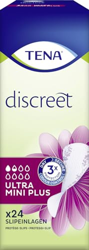 TENA Slipeinlage, Einlage, Discreet Ultra Mini Plus, 24 Stück, Large, Urinschutz, Baby, Mädchen, Blasenschwäche, Wasserfest, Einweg