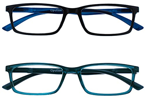OPULIZE See-Brille Blaulichtfilter 2er Pack Schmal Rahmen Federscharniere Verbessern Den Schlaf Computerbrille Gaming Entspiegelt Schwarz Türkis Herren Damen BB9-1Q