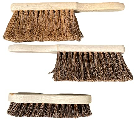 3 Pack Wooden Hand Brush |12 Soft Coco |12 Stiff Bassine |8 Scrubbing Brush Biodegradable, Heavy Duty, Home or Office Cleaning and Sweeping Handle