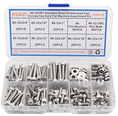 HVAZI Assortiment de vis hexagonales à tête hexagonale en acier inoxydable #6-32 UNC