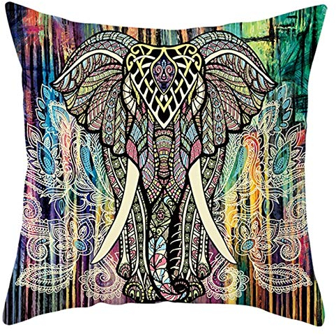 EHOMERY Kissenbezüge Jugendzimmer Set Kissen Elefant Blumenmuster Flachs Zierkissenbezüge Kissenbezüge Landhaus Kissenbezug Orientalisch Wohnzimmer Sofa Dekoration Bunt 16X16 Inches