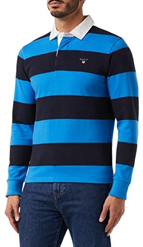 GANT Herren Barstripe Heavy Rugger Langarm Rugby MIT Streifen, Day Blue, 3XL