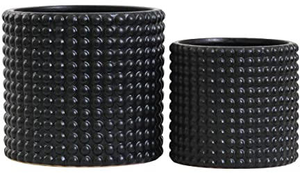 Olly & Rose Milan Lot de 2 Pots de Fleurs d'intérieur en céramique Noir Mat
